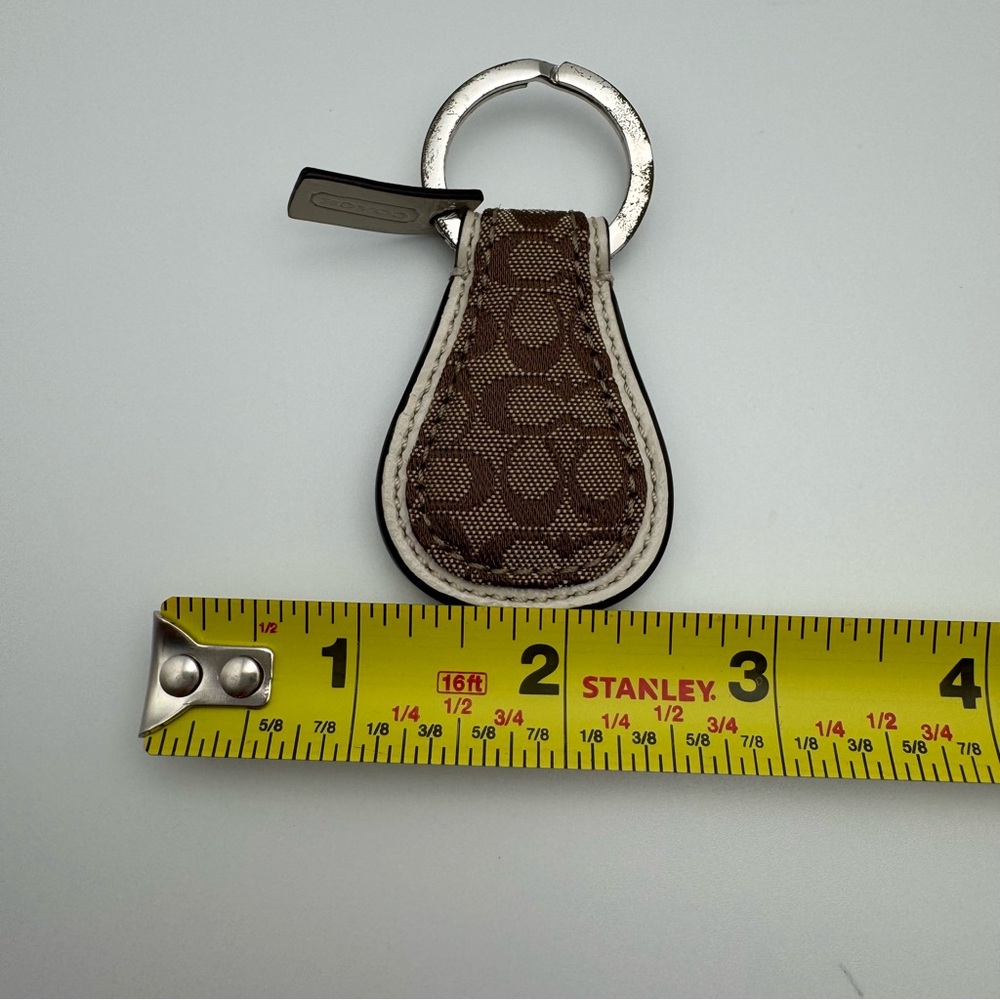 Vintage Coach Signature Jacquard Key Fob Brown Khaki Ivory Leather - Picture 13 of 13